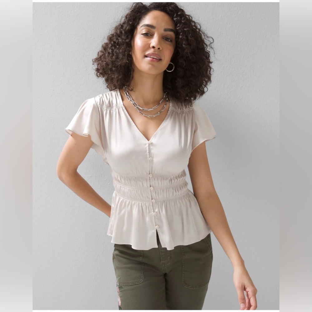 Brand new with tags Smocked Flutter-Sleeve Blouse WHBM